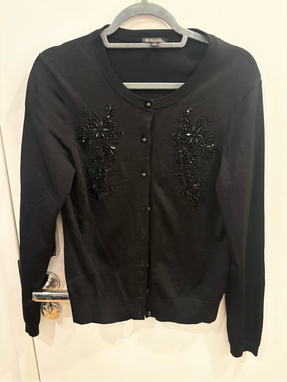 Classic Preppy Brooks Brothers Beaded Black Floral Cardigan